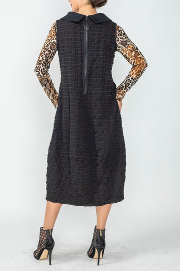 Black Contrast Cowl Collar Back Zipper Dress